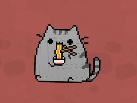 pusheen eating noodles