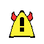triangular exclamation mark with horns and large ones like a demon s