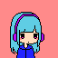 chica con pelo azul y auriculares lilas