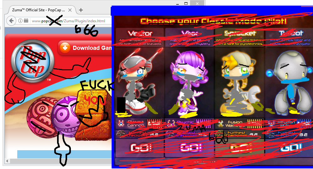 zuma 666 it only shows a finger mat it is very dangerous and scary these were drunk zuma deluxe