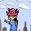 monster girl in city holding plant