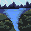water trees and a distant mountain range