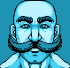 blue man with mustache